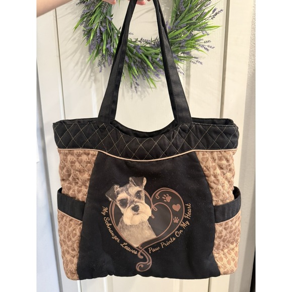 Bradford Exchange, Quilted Schnauzer Tote Bag RARE. "Paw Prints on My Heart" - Picture 3 of 5